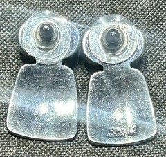 Modernist Signed Sterling And Faux Pearl Drop Post Earrings Taxco Mexico 13 G