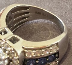 VINTAGE Blue & White CZ 925 Silver Always & Forever Bridal Wedding Ring sz 5