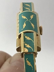 Vtg MCM Caron Women’s Swiss Bracelet Watch 20 Microns Gold w/Turquoise Enamel***