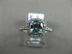 ESTATE .99CT DIAMOND & AAA AQUAMARINE 14KT WHITE GOLD SQUARE HALO ENGAGEMET RING