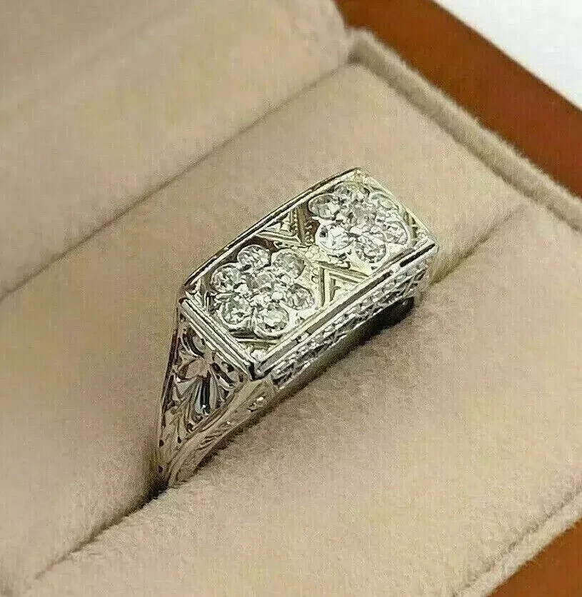 Art Deco 2.90 Ct Lab Diamond Filigree Ring 14K Gold Plated Sterling Silver