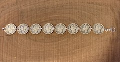MERCURY DIME Coin Jewelry BRACELET 10.5” 90% Silver With .925 Links!