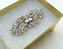 ANTIQUE ART DECO 3.75 CARATS DIAMONDS PLATINUM DUETTE STYLE BROOCH PIN 15.78GRAM