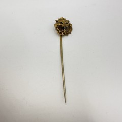 Victorian Gilt Lion Head Stick Pin Paste Garnet Eyes Rhinestone 2.5″