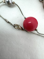 2 Necklaces LOT Girly long bead Y2K 1990s 2000s Silver gold Jewelry pink costume