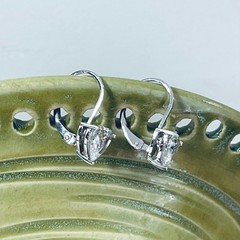Vtg Sterling Silver 925 Clear Cubic Zirconia Heart Earrings Lever Back