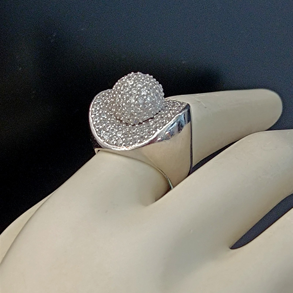 Chunky Statement Ring Sterling Silver Dome Pave CZ Cocktail 9.25 Bold Modernist