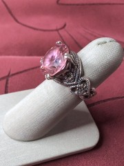 Vintage Pink Topaz w/Marcasite Art Deco Style 925 Sterling Silver Ring Size 5.75