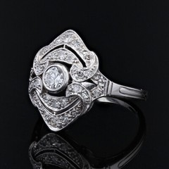 French Art Deco Inspired Cocktail Ring 2.3 Ct Lab Created Diamond 10k White Gold