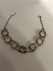 Victorian Silver Filigree Opercullum/Shiva Shell 15 3/4″ Choker Necklace #9107
