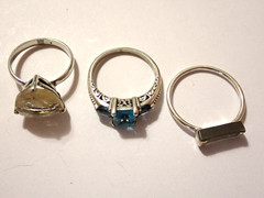 3 Rings S9 Rutilated Quartz S10.5 Blue Stone S12 Bar 925 Sterling Silver 10.6g