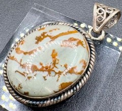 Vintage Sterling Silver Jasper Pendant Large Oval Cabochon Rope Bezel 10.4g