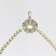 VTG Rhinestone Flower Pendant Necklace Imitation Pearl Beads Collar Bridal 16.5″