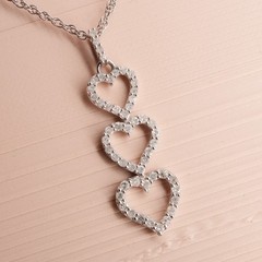 Pave Sterling Silver 925 CZ Triple Heart Drop Pendant Necklace 18 in Delicate