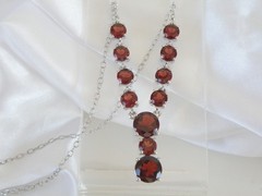 Sterling Silver 925 Natural Garnet Drop V Tennis Necklace