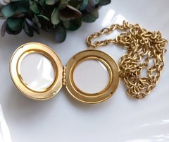 WWII 1940s Locket Necklace Russian Gold Picture Locket Brushed Goldtone Rose