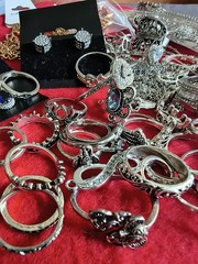 Estate Collection Silver Tone Jewelry Lot Rings Earrings mixed lot #10a (60 pcs)