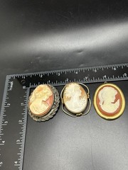 Vintage Cameo Brooch Pin Pendant Lot Of 6 One Carve Shell Lady In Profile
