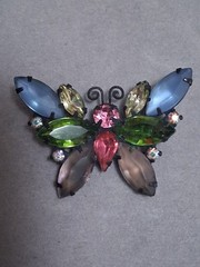 Vintage Juliana butterfly brooch multi color & shape prong set stones