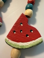 Vintage Fruit Salad Necklace Watermelon Wooden Beads Retro Signed 1987
