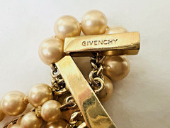 Givenchy 6 Row Multi Strand Gold Tone Chains & Champagne Pearl Bracelet 9 Inch