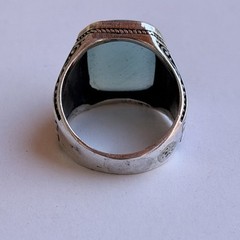 Ancient Vintage Victorian Sterling Silver Ring Engraved Aquamarine Stone Size9.5