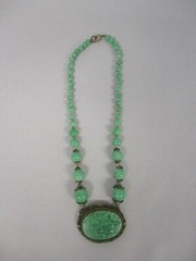 ANTIQUE FAUX JADE BEAD with CARVED FAUX JADE PENDANT CHOKER NECKLACE