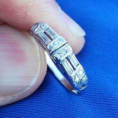 Original EARTH MINED DIAMOND Deco Wedding BAND Antique SOLID PLATINUM Ring S 5.5