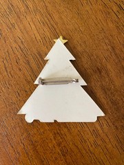 Vintage Christmas Tree Brooch Pin Cat Pawing Ornament Resin Rhinestones