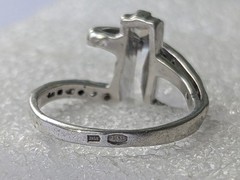 Vintage ring sterling silver 925 Size 7.5 Wt 3.65g Long Baguette Ukraine Bypass
