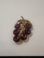 Vintage Watermelon Rivoli Rhinestone Leaf Brooch Gold Tone Pink Aurora Borealis