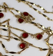 Vintage Open Bezel Red Crystal Flapper Necklace Gold Tone Metal 52″ Long