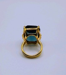 Vintage Blue Topaz Emerald Cut 18k Gold Filled Ring Size 6