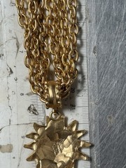 Vintage 1980s Chunky Celestial Sun Pendant Necklace Costume Gold Toned Unmarked