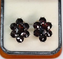 Garnet 800 Silver Vintage Clip On Earrings