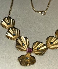 Bugbee & Niles 1950s Vintage Floral Necklace Gold Pink Blue Rhinestones 16” 17g