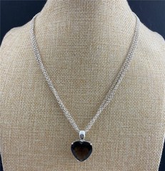 David Sigal Sterling S. Smoky Quartz Heart Leopard Print Toggle Clasp Necklace