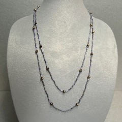 Seed Bead Necklace 56 In Gold Dark Blue Purple Green Iridescent Snap Closure