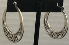 Vintage JEZ Jezlaine Sterling Silver Filigree Flat Scroll Hoop Earrings
