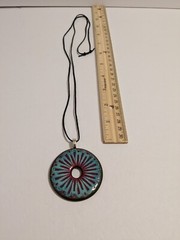 Round Multicolor Resin Pendant And Black Cord Necklace. FLAWED Cord.