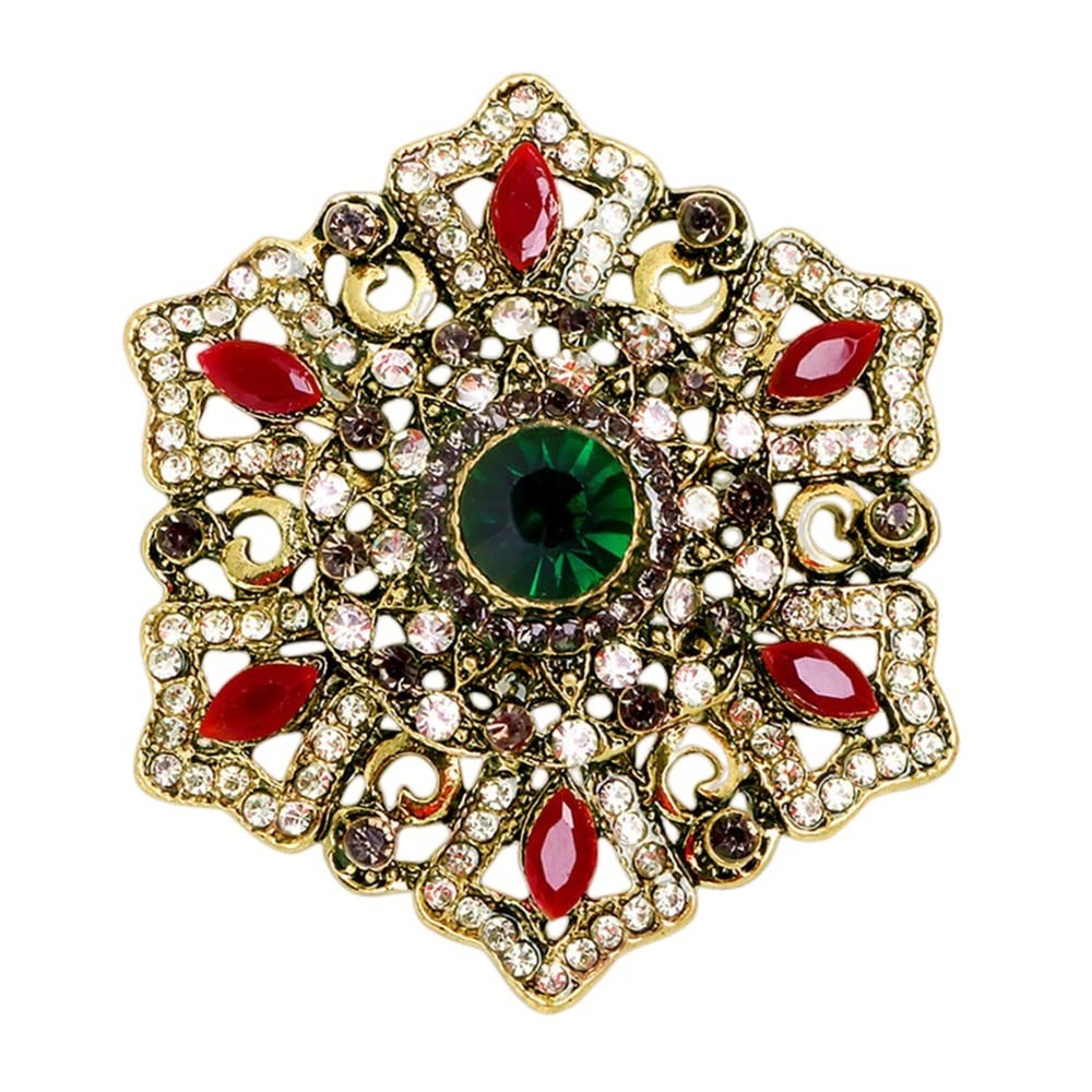Vintage Rhinestone Snowflake Flower Brooch Pin for Women Girls Fashion Red Gr…