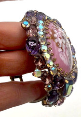 Vintage Husár D Czech Glass Rhinestone Bracelet – Pink Cabochon Statement Signed