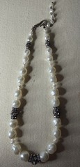 Vintage Unbranded 16 Faux Pearl Necklace with Rhinestone Accents Silver Tone