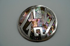 Vintage Sterling Silver Mexico Abalone Brooch 4.5cm JB6