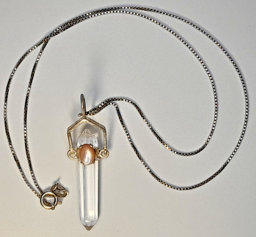 Vintage 18-inch 925 Neckless w/ Crystal Amulet Pendant – Sterling Silver – 5.5g