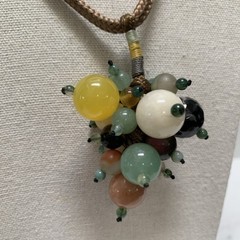 Vintage Jade Grape Necklace Cluster Beads gem stone mix On Long cord Multi Color