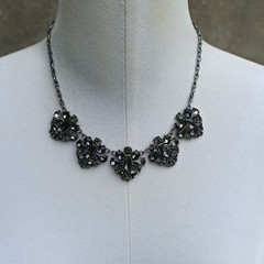 Vintage Smoky Gray Necklace Cocktail Rhinestone Bib Victorian Revival Royal VTG