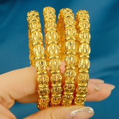 1Pcs Gold Tone Carved Bangle Set for Women, Vintage Textured Hinged Bracelet, Et