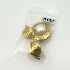 Vintage Gold Bow Brooch Dangle Locket Faux Pearl Photo Pendant Pin