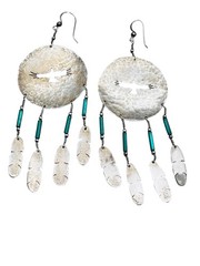 Vintage Sterling Silver Navajo Thunderbird Dream Catcher Earrings